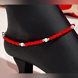 Elegant Red Handmade Beaded Ankle Bracelet.